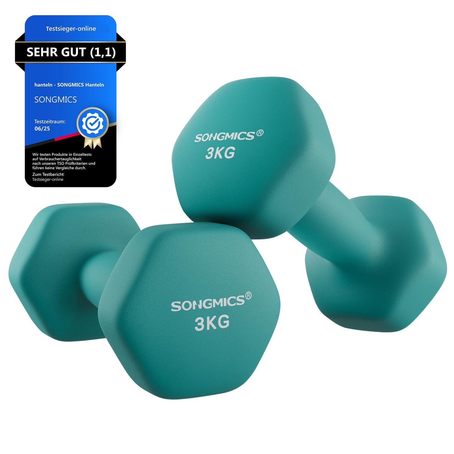 Hanteles SONGMICS, 2 x 3 kg, sešstūra īsās hanteles, neoprēna pārklājums