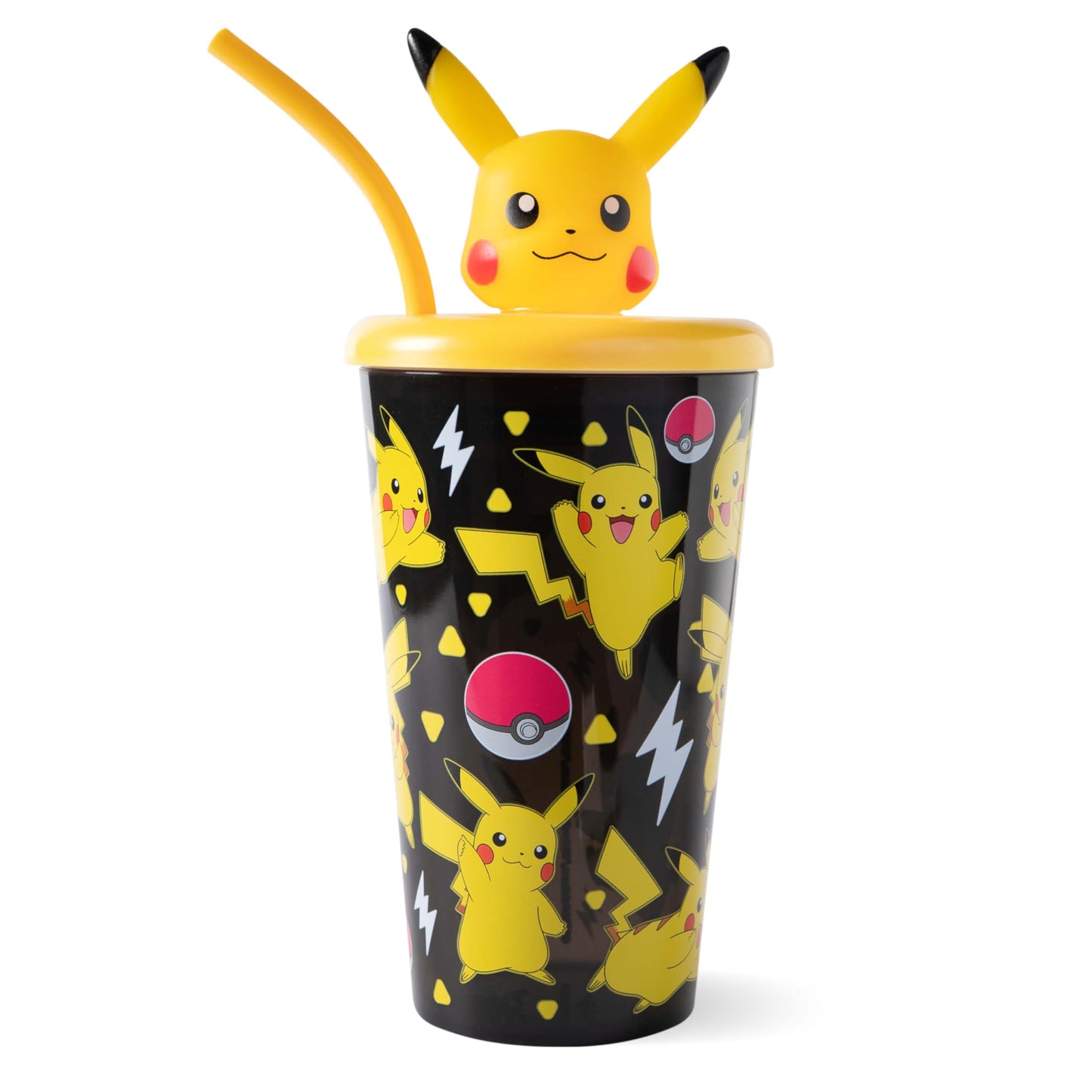Bērnu dzeramā krūze ar salmiņu un vāku p:os Pokémon Pikachu 600 ml – liela plastmasas krūze ar salmiņu, melna, aukstiem dzērieniem skolai un bērnudārzam, no 3 gadu vecuma