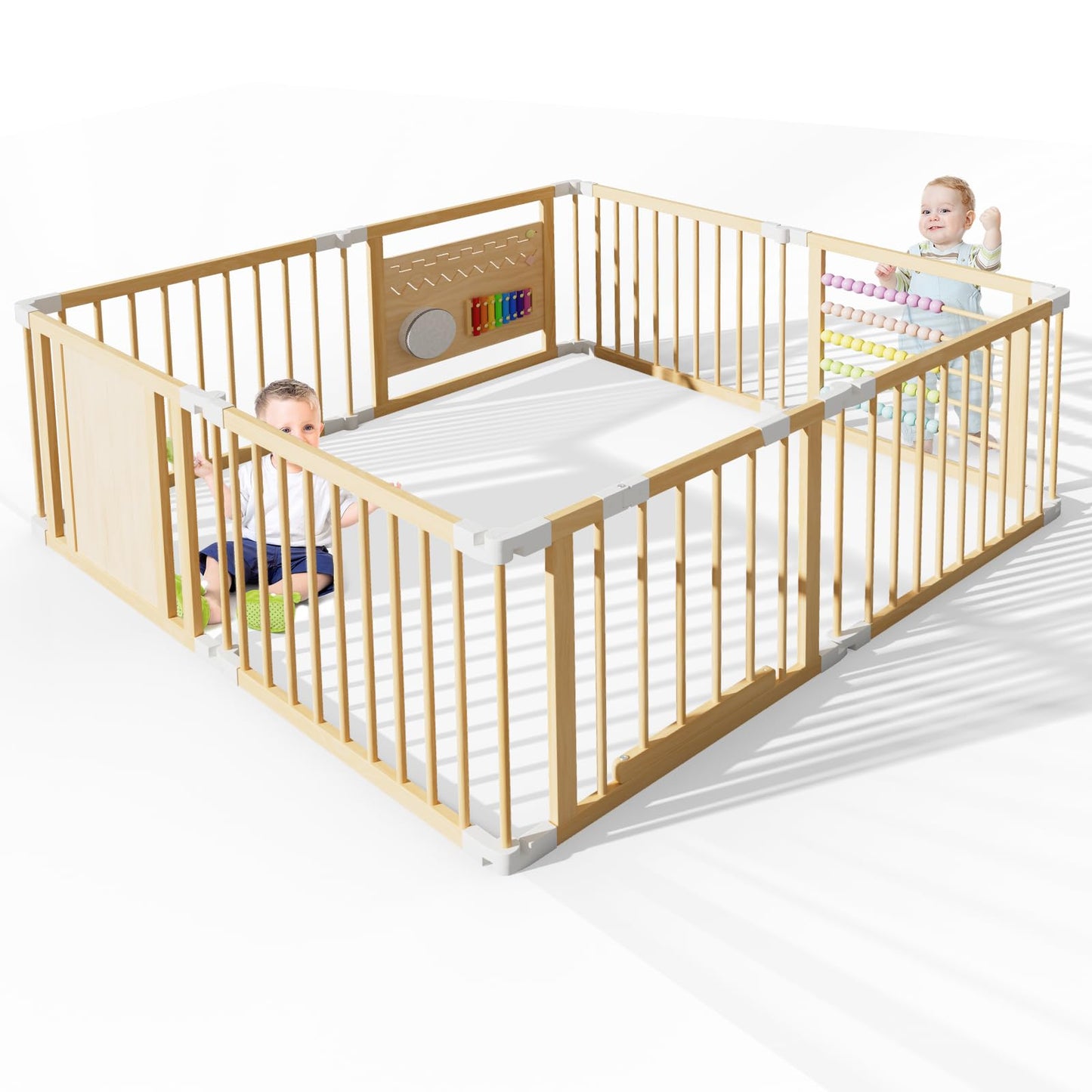 Salokāms bērnu manēžs 160x160x61cm no koka – 8 paneļi, bērnu norobežojums ar durvīm