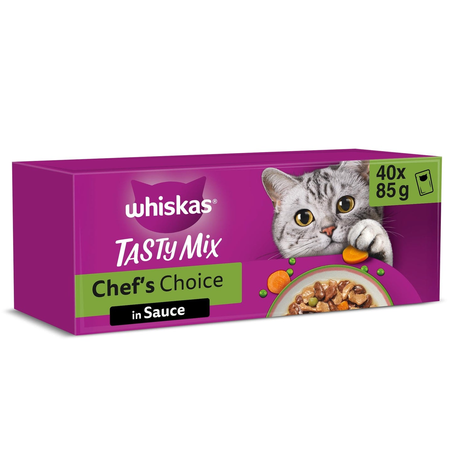 WHISKAS TASTY MIX mitrā barība mērcē kaķiem 40 x 85g Chef’s Choice