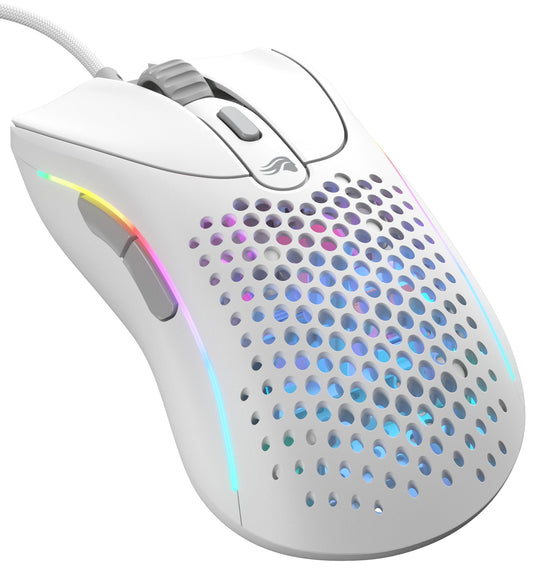 Glorious Gaming Model D 2 - ergonomiska, superviegls 58g, 26K sensors, 6 pogas, 80M klikšķu, matēts balts.