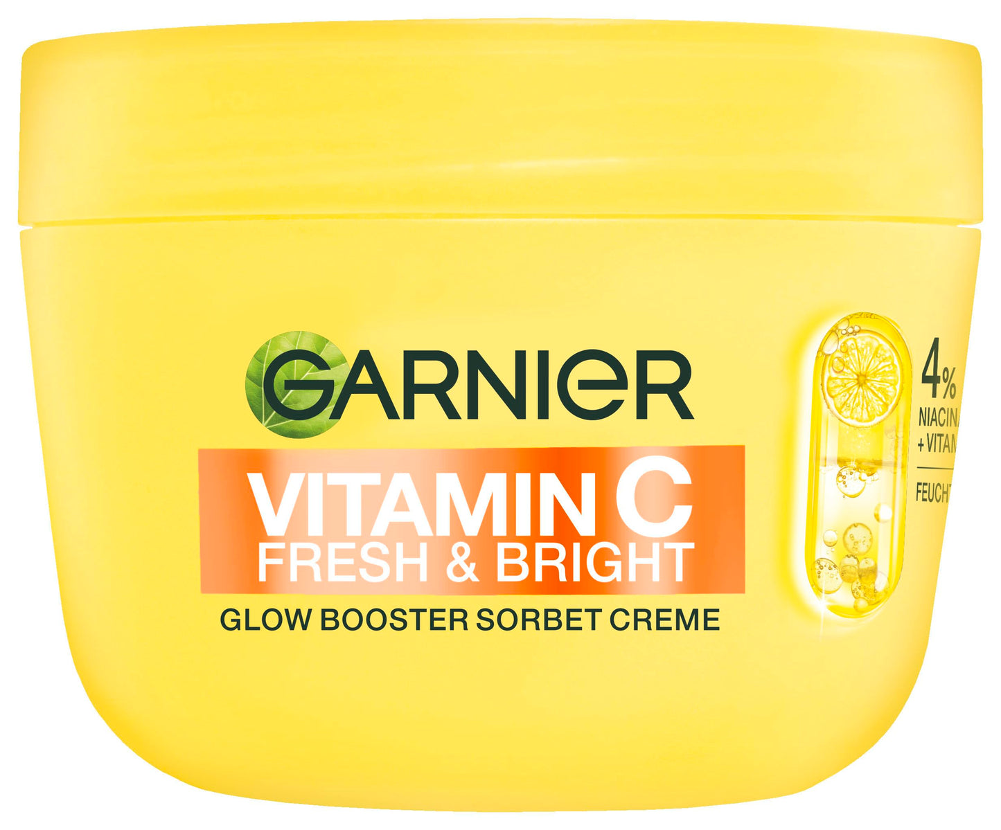 Sejas krēms Garnier Vitamin C Fresh & Bright Glow Booster Sorbet – sejas kopšana ar 4% niacinamīda un C vitamīna mirdzumam, mitrinošs krēms pret tumšiem plankumiem un pigmentācijas plankumiem, 85 ml