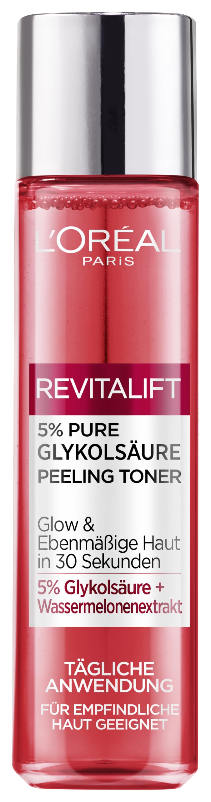 Sejas toniks ar pīlinga efektu L'Oréal Paris sievietēm, noņem atmirušās ādas šūnas un uzlabo ādas tekstūru, mazina pigmentācijas plankumus, 5% tīra glikolskābe, arbūzu ekstrakts, alveja, 1x 180ml
