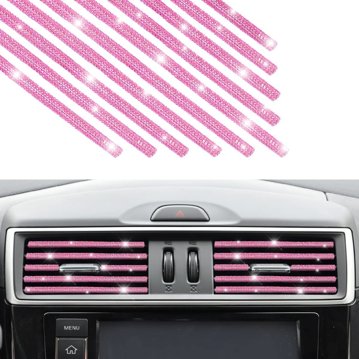 Auto ventilācijas dekoratīvās lentes CGEAMDY 10Stk, bling strass, salona aksesuārs, rozā