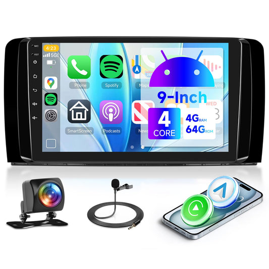 Android automašīnas radio Mercedes Benz R klasei W251 2005–2017, 4G+64G, 9 collu skārienekrāns, bezvadu CarPlay, Android Auto, Navi GPS, Mirror Link, Bluetooth, FM/RDS/EQ/USB, WiFi, SWC un atpakaļskata kamera