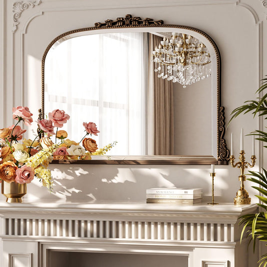 BEAUTYPEAK vintage sienas spogulis 90x67cm, barokāls ovāls spogulis ar zelta rāmi