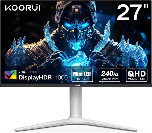KOORUI 27" Gaming Monitor - 240Hz, VA Mini LED, 1ms, QHD, Adaptive Sync, HDR 1000, DCI-P3 95%, height adjustable