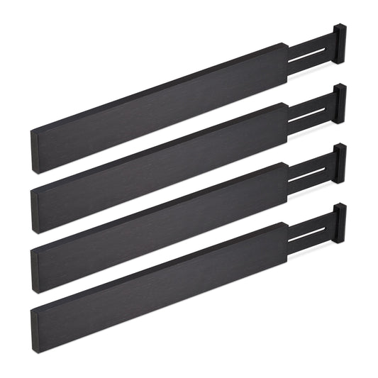 Atvilktņu sadalītāji Relaxdays, 4 gab., regulējami no 46 līdz 56 cm, virtuves atvilktņu organizētāji, bambuss, melni