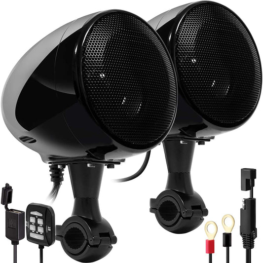 Motocikla Bluetooth skaļruņi Aileap SPK350X 4 Zoll pilna diapazona ūdensizturīgi ar pastiprinātāju, ATV RZR UTV Quad, melni ar režģi