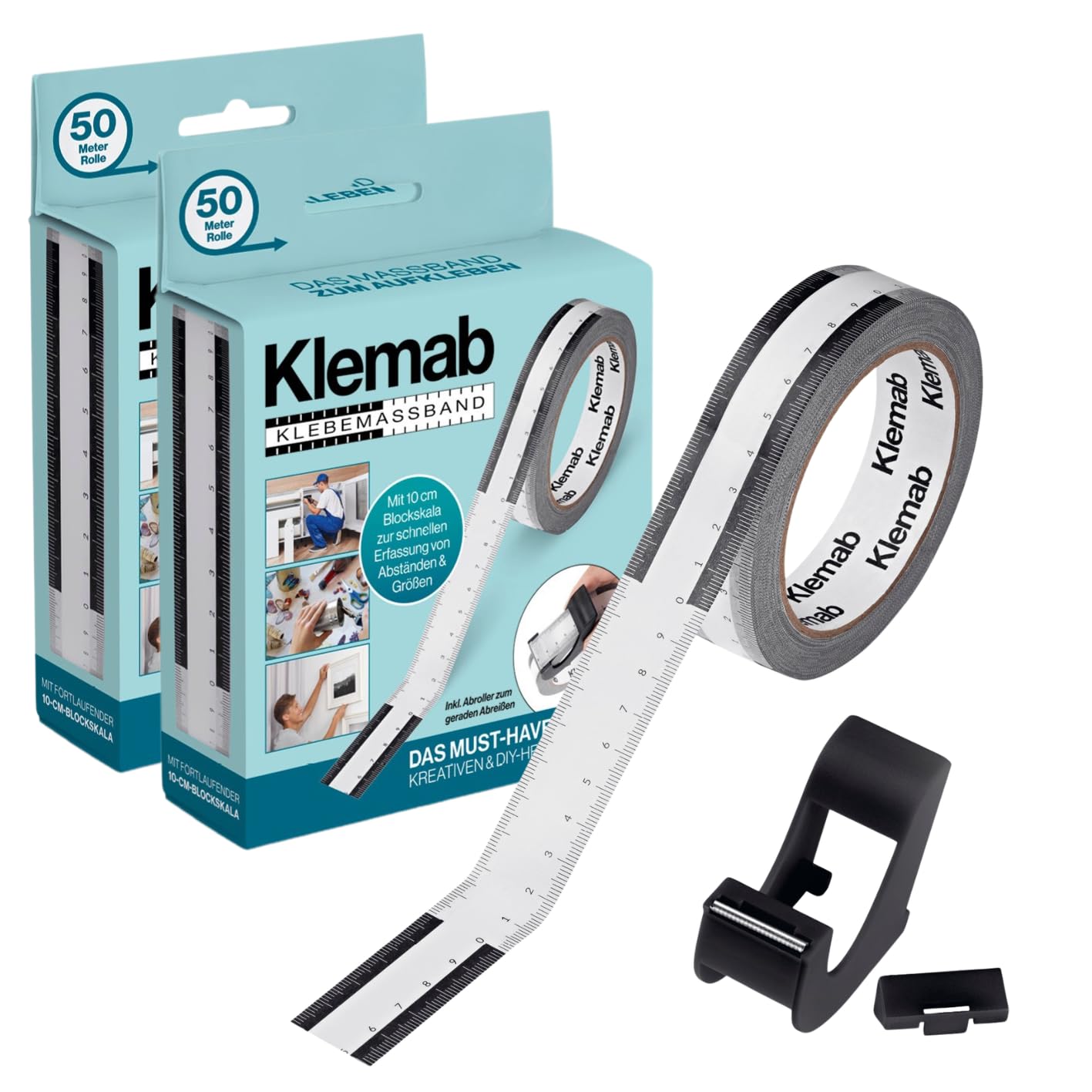 Līmlente mērīšanai Klemab 2 komplekts, 2 x 50 m x 2,5 cm, pašlīmējoša un noņemama bez atlikumiem, 10 cm bloku skala, rakstāma virsma, 2x attītājs ar asmens aizsardzību