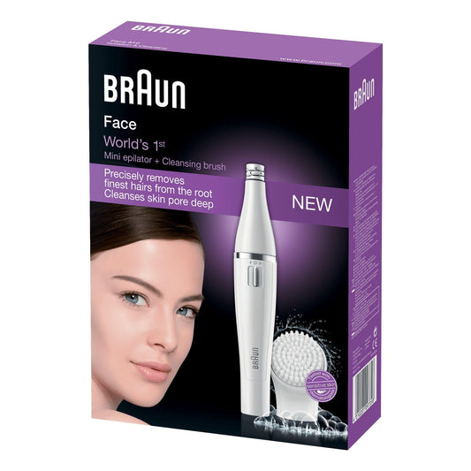 Braun FaceSpa sejas epilators sievietēm / sieviešu bārdas noņemšanas ierīce, sejas attīrīšanas birste, matu noņemšana un attīrīšana, 810, balta/sudraba