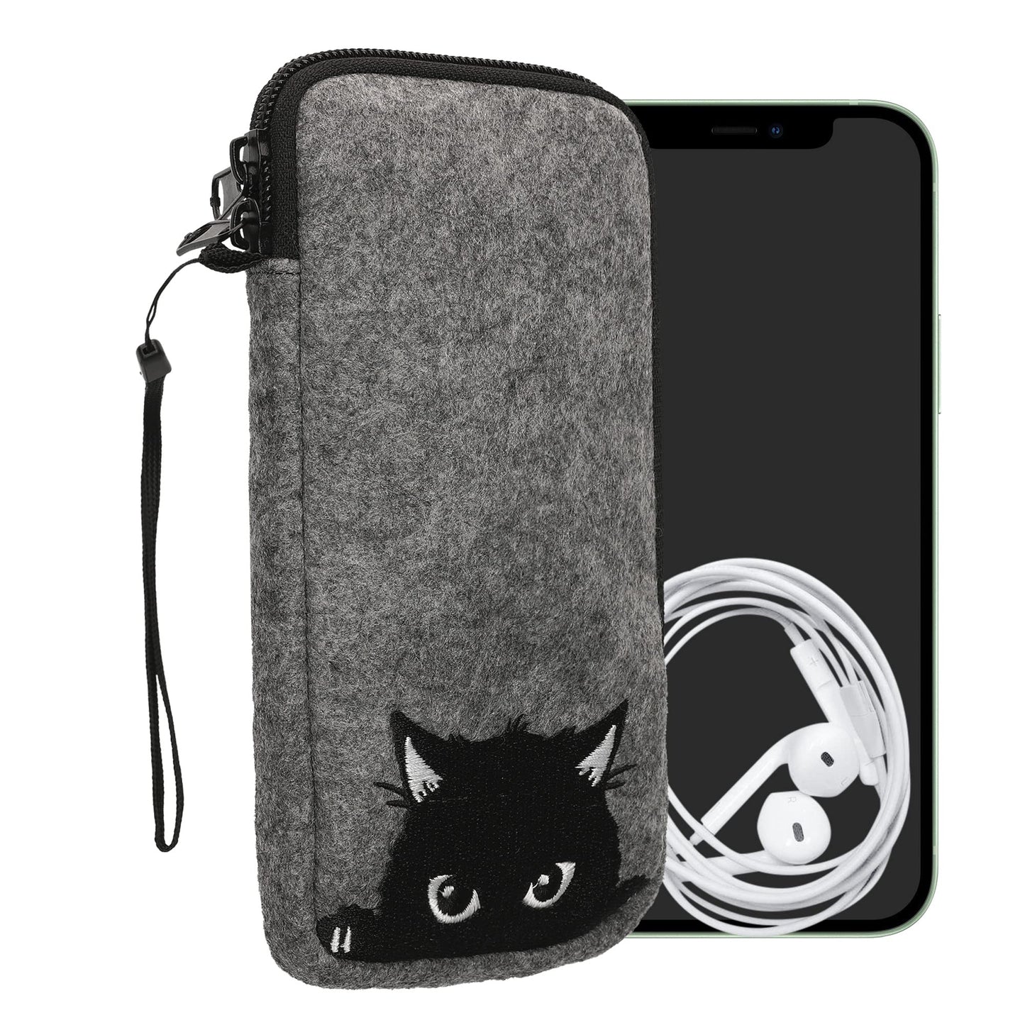Viedtālruņa maks kwmobile XL 7" Neugierige Katze pelējuma pelēks melns 17,7 x 8,5 cm iekšējie izmēri