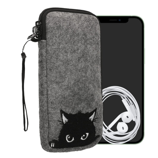 Viedtālruņa maks kwmobile XL 7" Neugierige Katze pelējuma pelēks melns 17,7 x 8,5 cm iekšējie izmēri