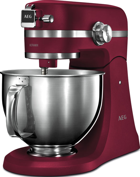 AEG KM 5520 virtuves mašīna / piederumi / 1,6 ZS / 10 ātrumu līmeņi / impulsu funkcija / LED gaisma / aromāta vāks / pilnīgi metāla korpuss / 4,8 l un 2,9 l nerūsējošā tērauda maisīšanas trauki + izsmidzināšanas aizsargs / sarkans