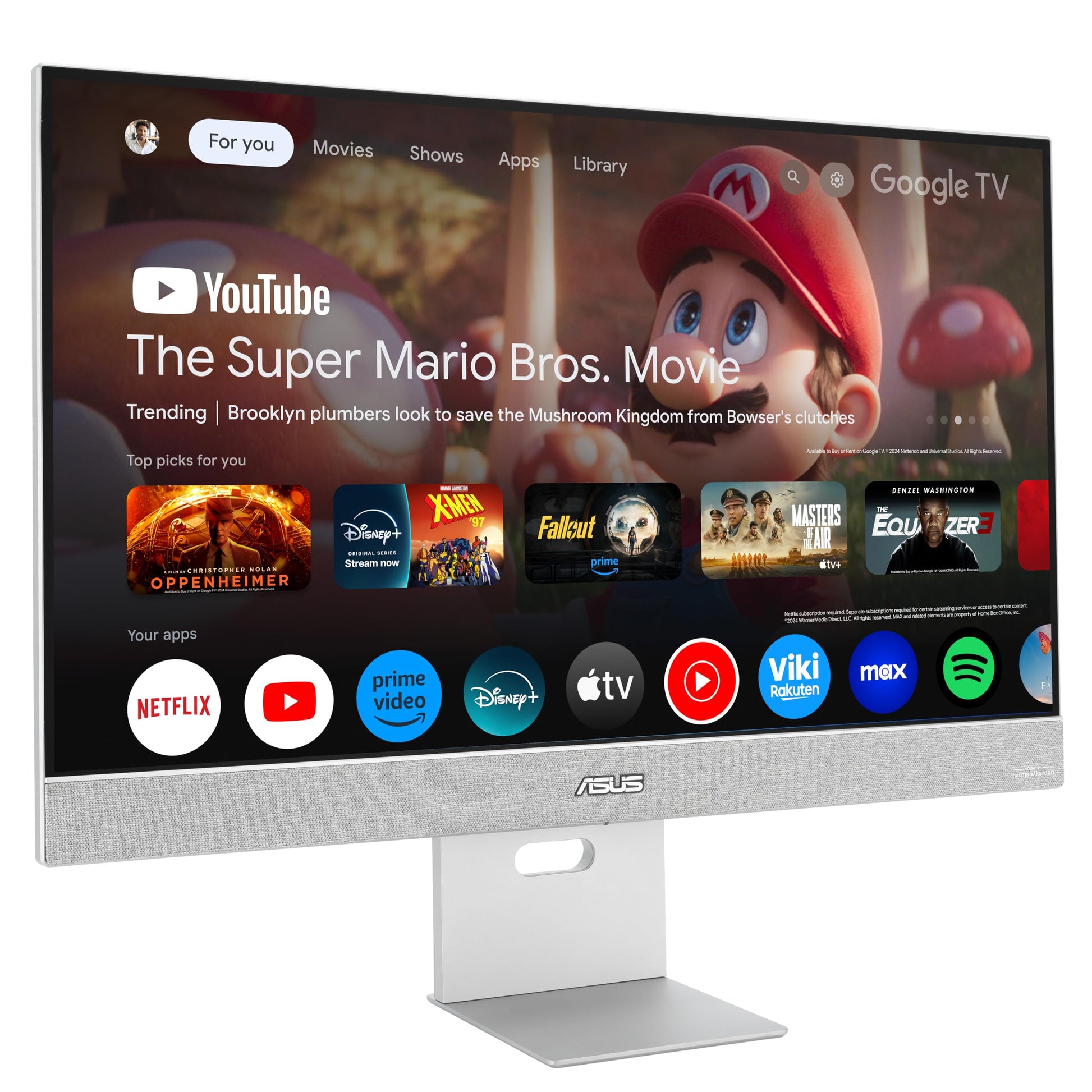 ASUS ZenScreen Smart MS27UC - 27" 4K UHD monitor, Google TV, 5W speakers, Miracast, HDMI, USB-C, ergonomic design, remote control