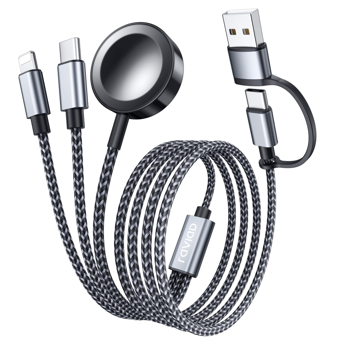 Apple Watch un iPhone 3-in-2 uzlādes kabelis RAVIAD, USB-C kabelis ar trim savienotājiem