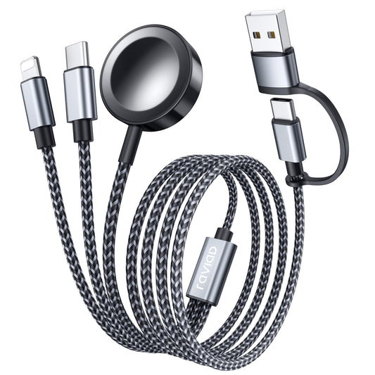 Apple Watch un iPhone 3-in-2 uzlādes kabelis RAVIAD, USB-C kabelis ar trim savienotājiem