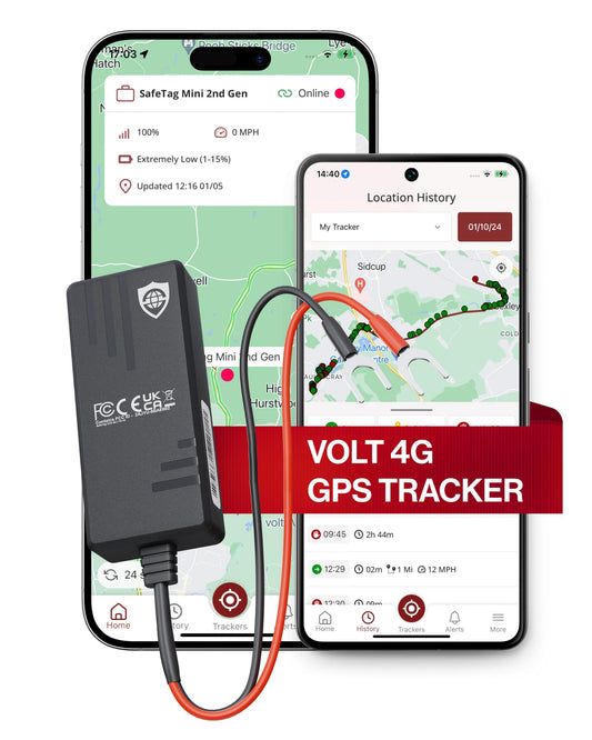 GPS izsekotājs SafeTag Volt – reāllaika transportlīdzekļu izsekošana, 9–48V, pašinstalācija, SIM karte un dati iekļauti, 7 dienu bezmaksas izmēģinājums, 4G