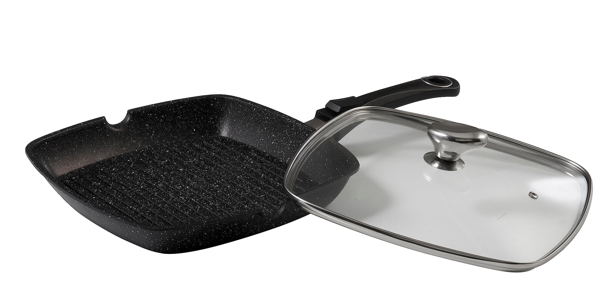 Pradel Excellence 52383M - 28x28 cm stone look pan with glass lid, ideal for versatile cooking and stylish presentation.
