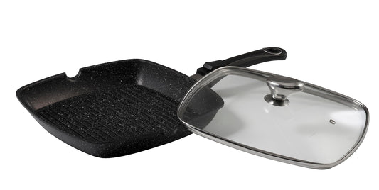 Pradel Excellence 52383M - 28x28 cm stone look pan with glass lid, ideal for versatile cooking and stylish presentation.