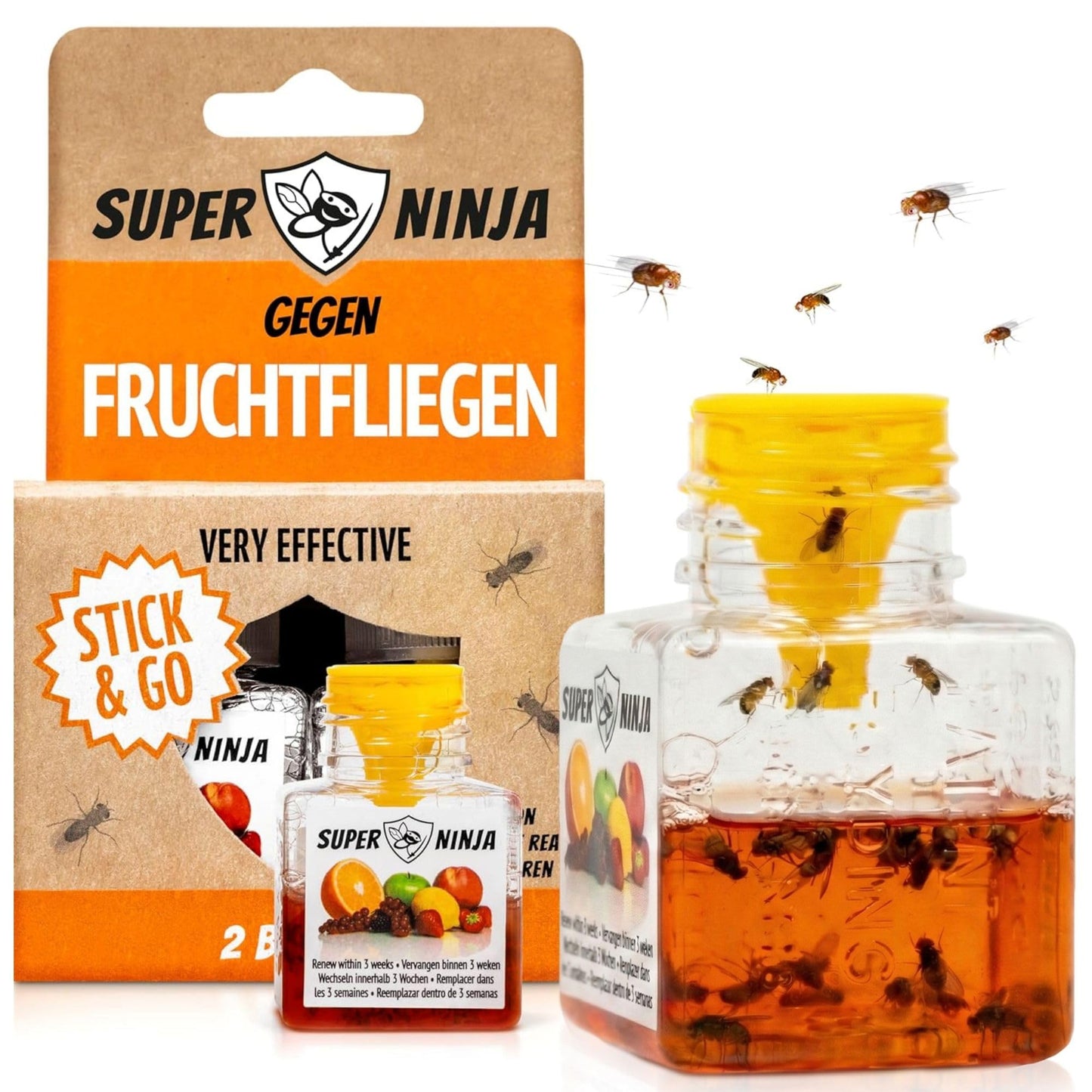 Augļu mušu slazds Super Ninja lietošanai iekštelpās, 2 gab. iepakojums