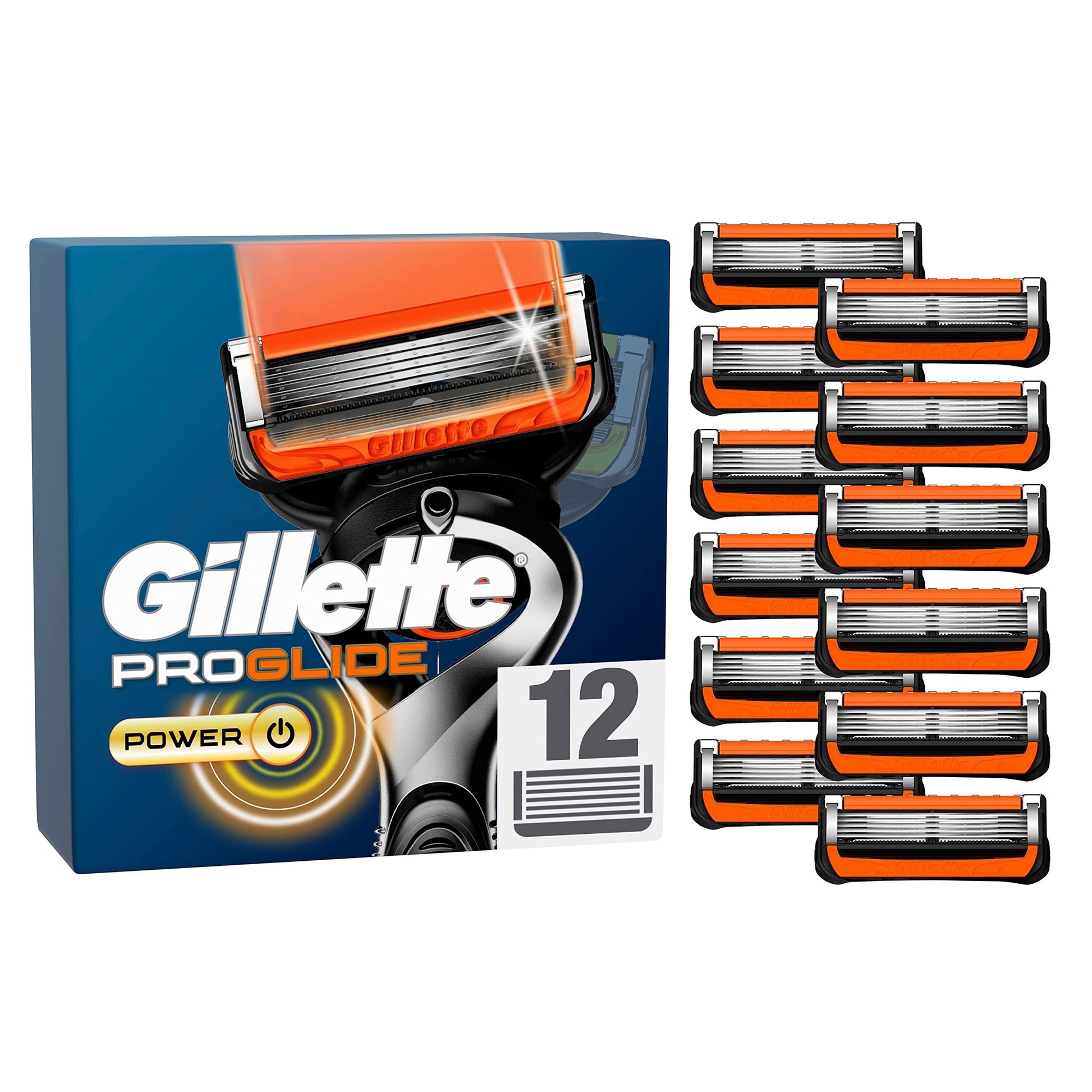 Gillette ProGlide Power skuvekļu asmeņi skuvekļiem, 12 rezerves asmeņi mitrās skūšanās vīriešiem ar 5 asmeņiem