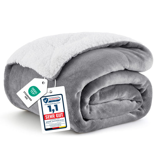 Šerpa sega BEDSURE 150x200, pūkaina dīvāna sega pelēkā krāsā