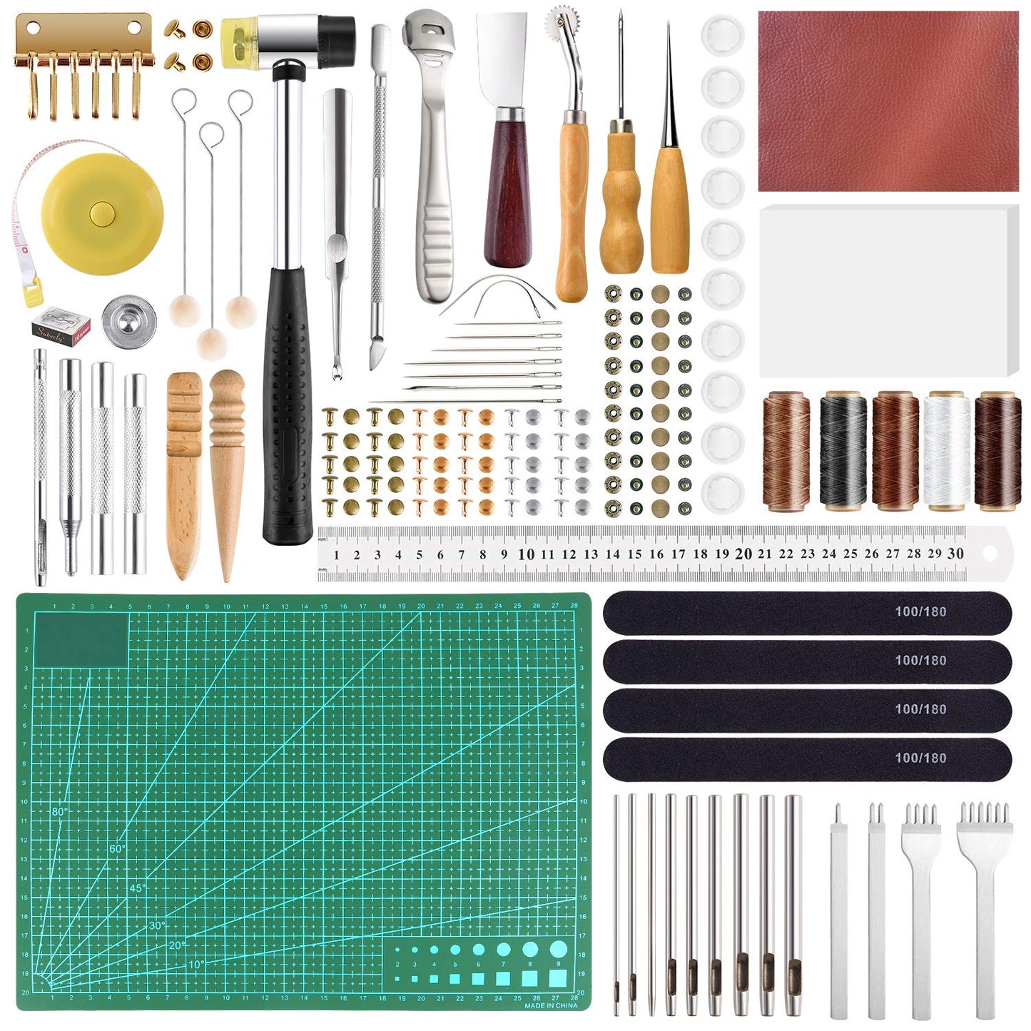 Lederapstrādes instrumentu komplekts FEPITO 58 gab. - DIY šūšanas piederumi roku ādas darbiem
