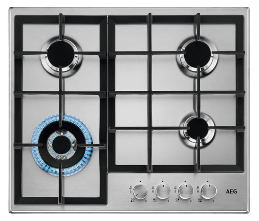 AEG HGB64400SM Slim Line gāzes plīts, 60 cm, 4 degļi, nerūsējošais tērauds