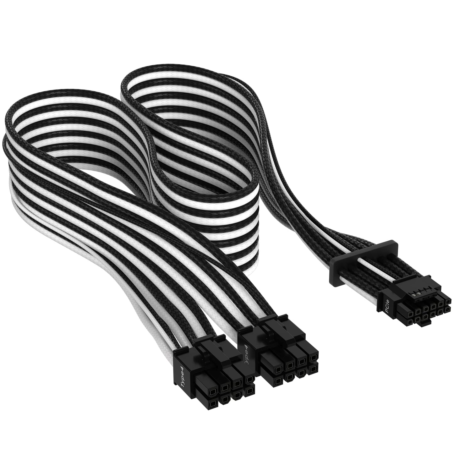 Corsair Premium 600W PCIe 5.0 Power Cables - Dual 8-pin connectors, 12+4 pin plug, braided sleeve, black/white design