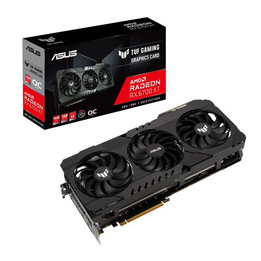 Asus TUF Gaming AMD Radeon RX 6700 XT 12G OC Edition - 12GB VRAM, optimized for gaming performance, durable design.