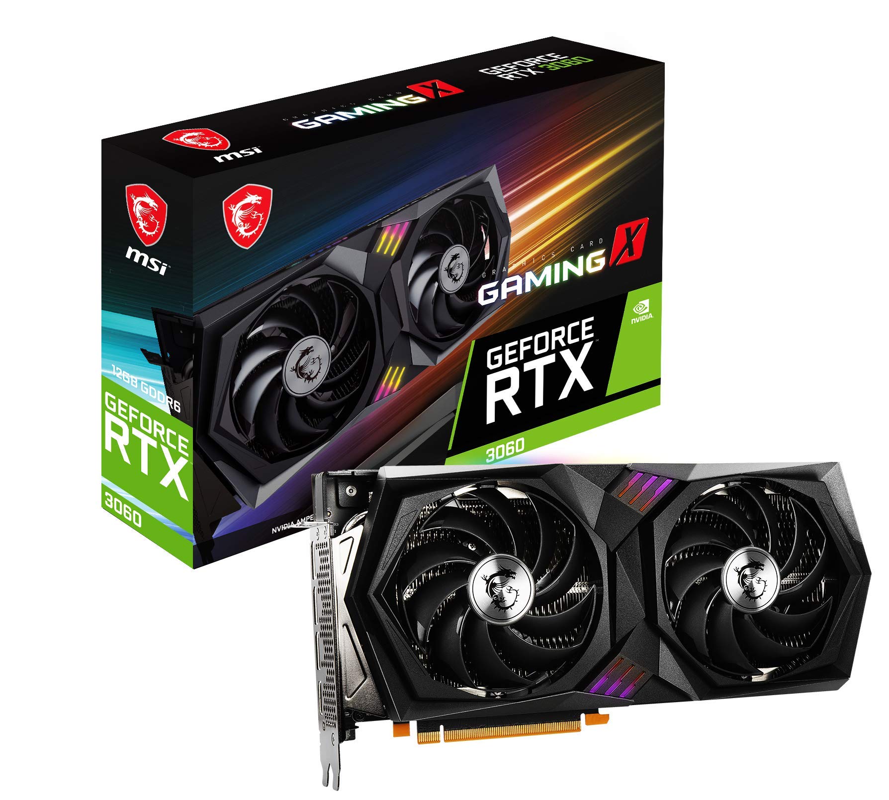 MSI Gaming GeForce RTX 3060 - 12GB GDDR6, 192-Bit, HDMI/DP, Twin-Frozr cooling, RGB lighting, PCIe 4, OC performance.