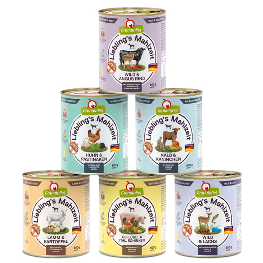 Mitrā suņu barība GranataPet Liebling's Mahlzeit Multipack 1, bez graudiem, augsts gaļas saturs, 6 x 800 g
