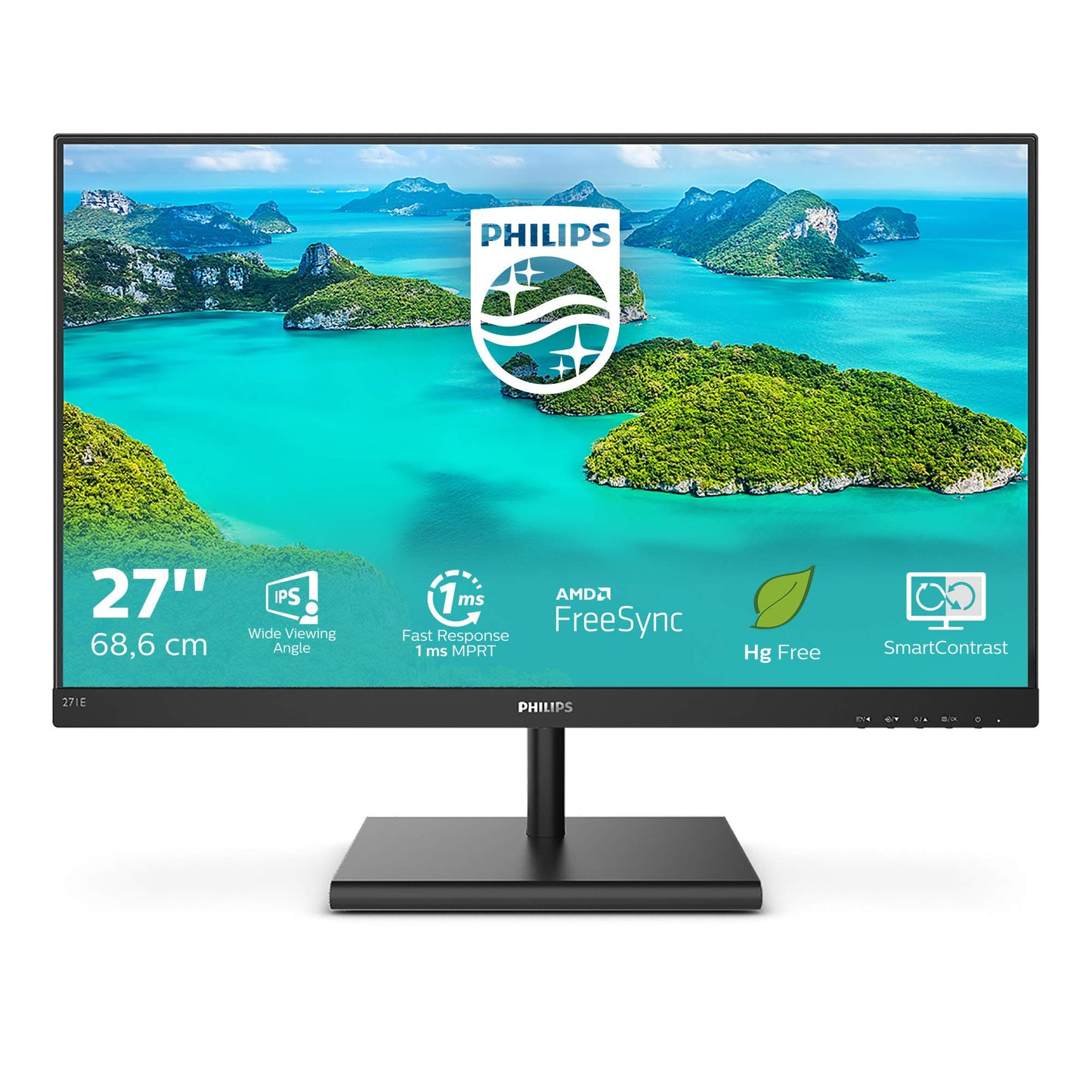 PHILIPS 271E1SD - 27" FHD monitor, FreeSync, 1920x1080, 75 Hz, VGA, DVI, HDMI, sleek black design