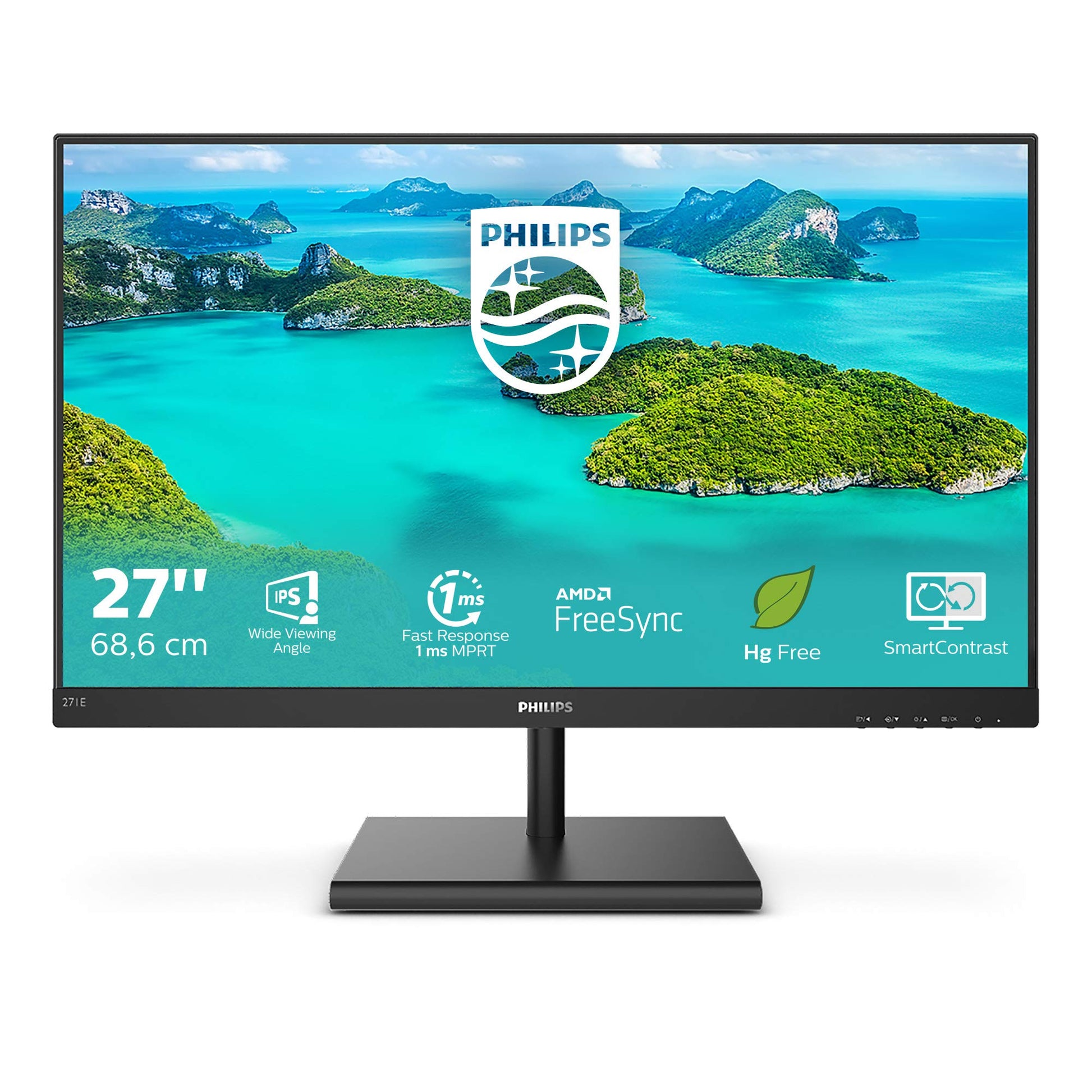 PHILIPS 271E1SD - 27" FHD monitor, FreeSync, 1920x1080, 75 Hz, VGA, DVI, HDMI, sleek black design