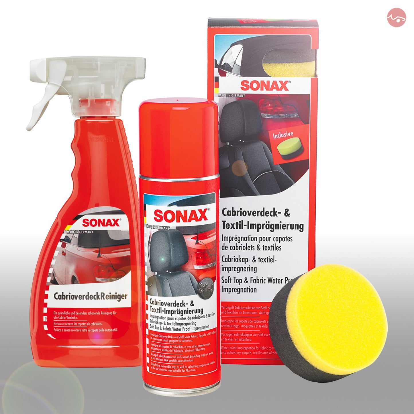 Auto salona tīrīšanas gels SONAX CabrioverdeckReiniger 500ml + Cabrioverdeck- & TextilImprägnierung 300ml