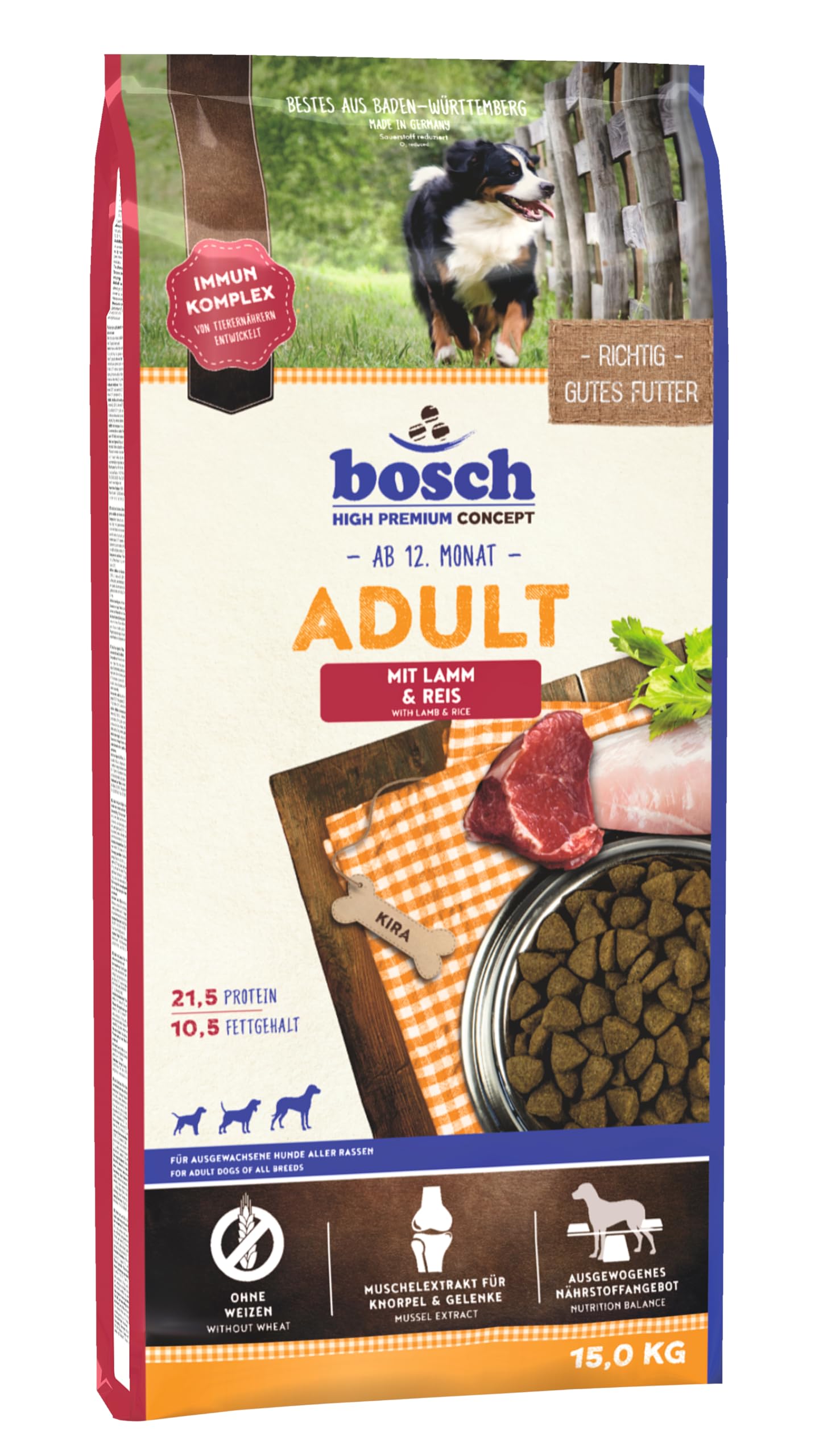 bosch HPC Adult ar jēru un rīsiem, sausā suņu barība pieaugušiem visu šķirņu suņiem, 1 x 15 kg