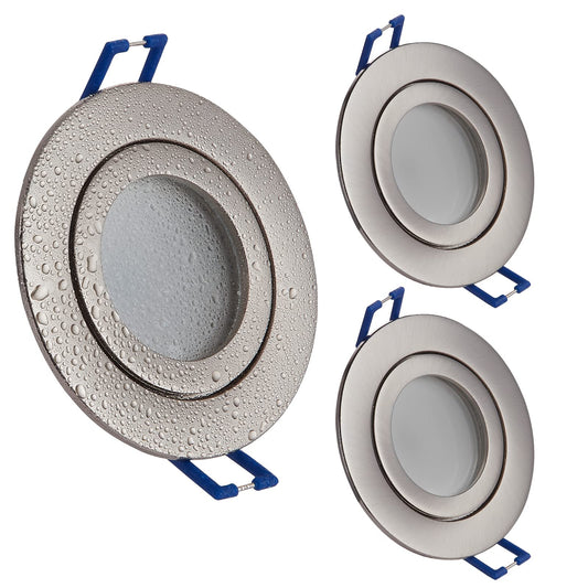 3 LED iebūvētie prožektori YanFeiYit, apaļi, matēts nerūsējošais tērauds, 5W, silti balti, plakani 230V, IP44 iekštelpām un vannas istabai, ārpus telpām, urbums Ø65mm, vannas istabas griestu spots