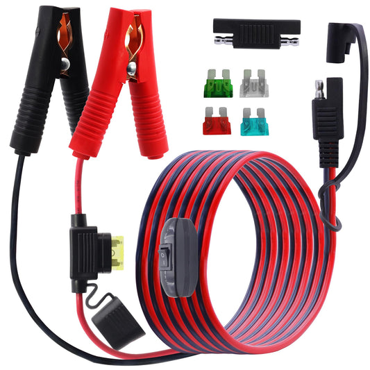 SAE uz akumulatora krokodilklemēm LANMINGLEL ar slēdzi, 14AWG 12V 24V kabelis ar SAE polaritātes apgriešanas adapteri motocikliem, auto un saules uzlādei (2M)