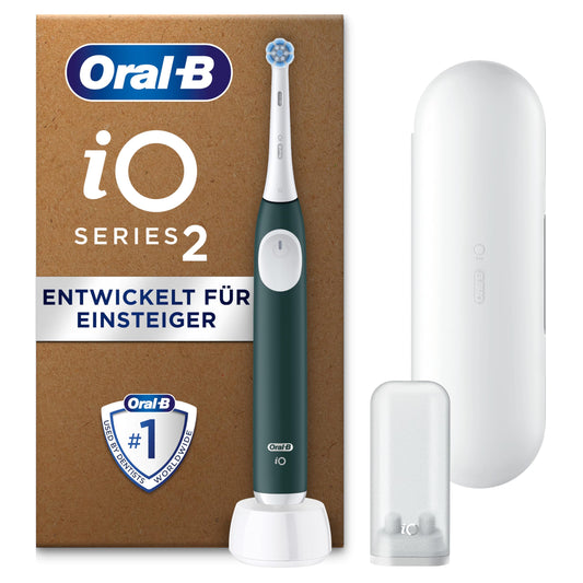 Oral-B iO Series 2 Elektriskā zobu birste, 1 uzgali, 3 tīrīšanas režīmi zobu kopšanai, magnēta tehnoloģija, izstrādājusi Braun, meža zaļa