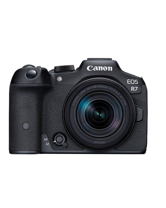 Canon EOS R7 sistēmas kamera ar RF-S 18–150mm objektīvu – 32,5 MP APS-C CMOS sensors – Dual Pixel CMOS AF II, iebūvēta attēlu kombinācija, UVC/UAC saderīga - ideāli piemērota dabas mirkļu iemūžināšanai