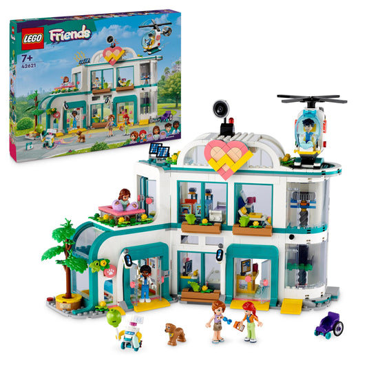 LEGO Friends Heartlake City Hospital - Playset with helicopter, Autumn figure, dog, and doctor toy for kids aged 7+.