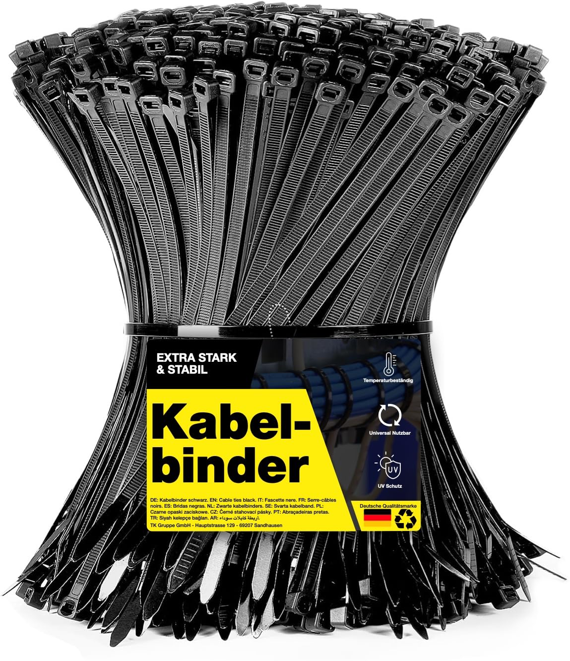 Kabeļu savilcēji melni 100 gab. – Cable Ties Set, īsi un gari, izturīgi pret plīšanu un UV starojumu, dažādi garumi (150 mm x 3,6 mm)