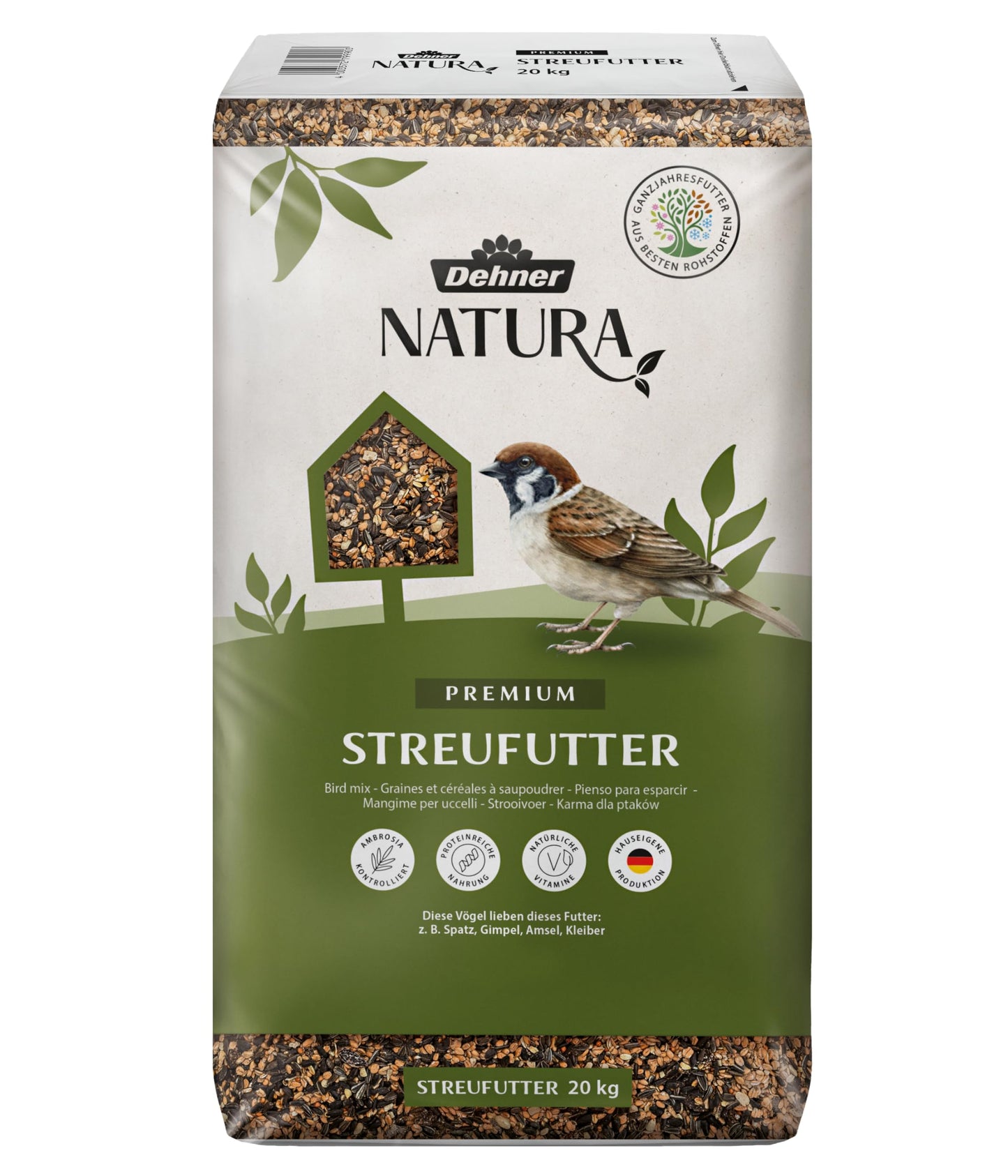 Putnu barība Dehner Natura Premium | savvaļas putnu barība, kaisāmā barība, vissezonas barība ar augstu olbaltumvielu un enerģijas saturu | 20 kg