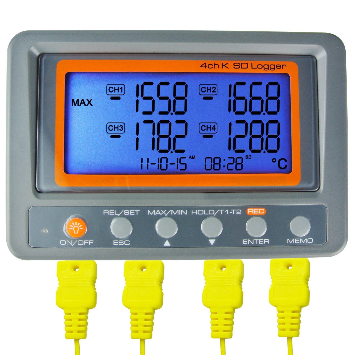 Digitāls 4 kanālu termopāra termometrs perfk ar temperatūras reģistratoru, K tipa termopāriem un 8 GB SD karti