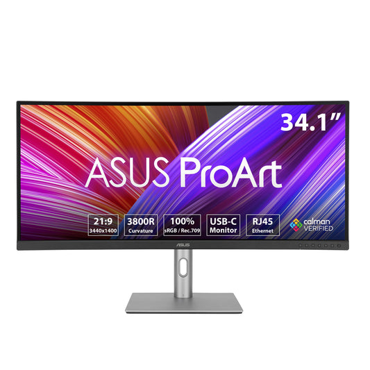 ASUS ProArt PA34VCNV - 34" UWQHD curved monitor, 21:9 IPS, 3440x1440, HDR 10, high color accuracy, USB-C, built-in speakers