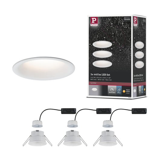 Iebūvējamais gaismeklis Paulmann 93415 LED Cymbal 3x6,8W, balts matēts, bez atspīduma, dimmējams