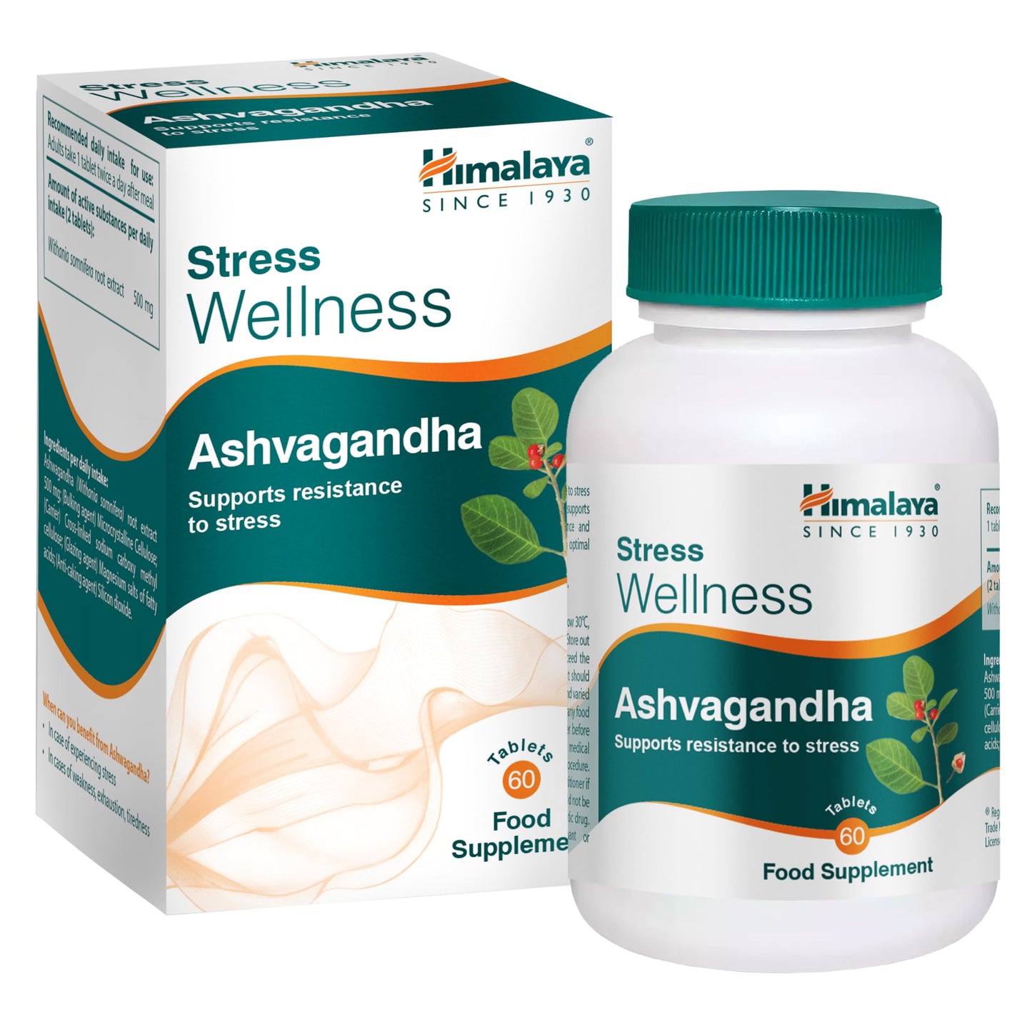 Ašvagandas saknes ekstrakts Himalaya Stress Wellness 500 mg, 60 tabletes 30 dienām, vegāns ājurvēdas uztura bagātinātājs stresa mazināšanai, enerģijai un relaksācijai