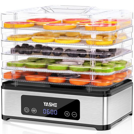 YASHE žāvēšanas automāts ar nerūsējošā tērauda režģi, 5 slāņu žāvēšanas iekārta, 400W dehidratators ar taimeri gaļai, augļiem, dārzeņiem, garšaugiem un suņu uzkodām