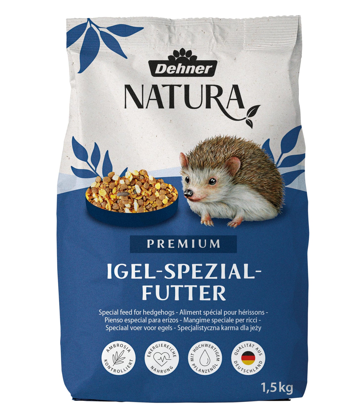 Ežu barība Dehner Natura, pilnvērtīga barība ežiem, dabīgs uzturs, 1.5 kg